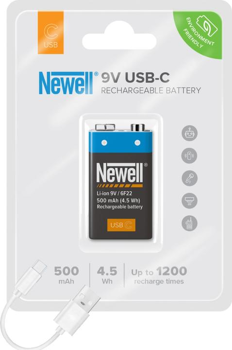 Newell 9V USB-C 500mAh Akku (1 Stk., 9V Block, 500 mAh)