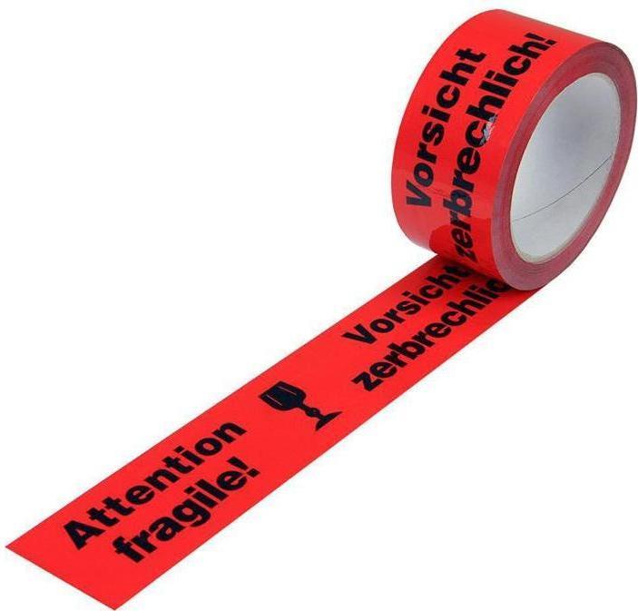 Transpak Warnklebeband PP Breite 50mm Länge 66m Stärke 52µ PP rot Aufdruck Vorsicht zerbrechlich (50 mm)
