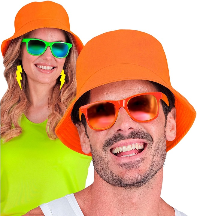 Actual product image Widmann 80s neon bucket fisherman hat in neon orange