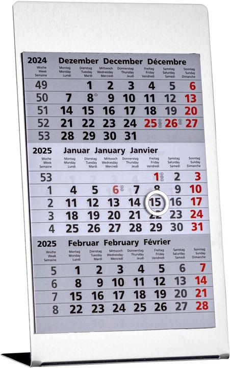 Produktbild Güss 3-Monats-Tischkalender 10,5 x 23cm Edelstahl 2025