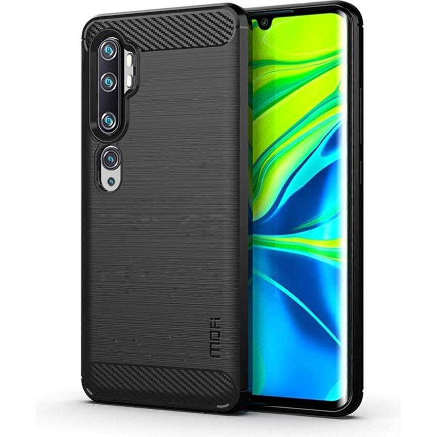 Cover-Discount Xiaomi Mi Note 10 Pro - Metall Carbon Look Gummi Hülle schwarz (Xiaomi Mi Note 10 Pro), Smartphone Hülle,...