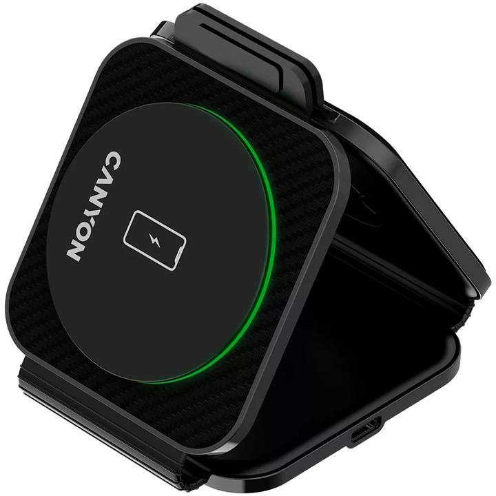 Actual product image Canyon WS-305, 3in1, foldable wireless Qi charging station for 3 devices simultaneously, 15W, black (15 W)