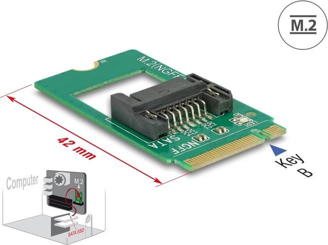 Actual product image Delock Adapter M.2 Key B male > SATA 7 pin