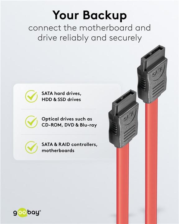 Produktbild Goobay HDD S-ATA Kabel 1,5 GBits / 3 GBits, Rot, 0.5 m (50 cm, SATA)