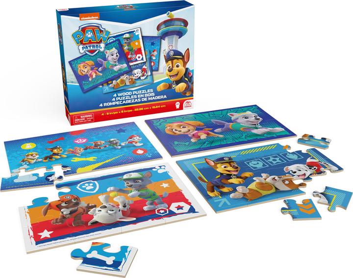 Actual product image Spin Master Paw Patrol, 4-piece wooden puzzle collection 12-piece 16-piece 20-piece 24-piece children's puzzles (16 pieces)