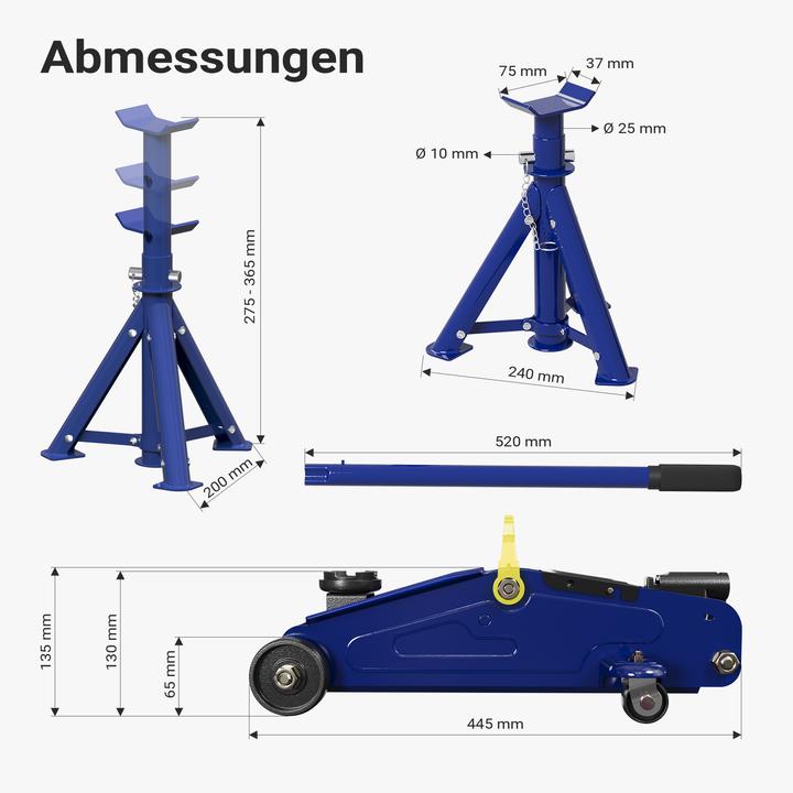 Actual product image XPOtool Car Jack + 2 Chassis Stands up to 2t Lifting Force Stable Stands Foldable Adjustable Working Height