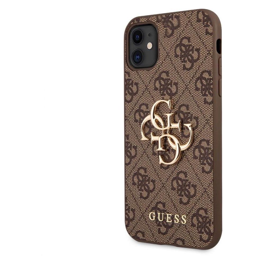 Guess GUHCN614GMGBR Pu 4G Metalen Logo-etui Voor IPhone 11 Bruin (Apple IPhone 11), Smartphonehoes, Bruin