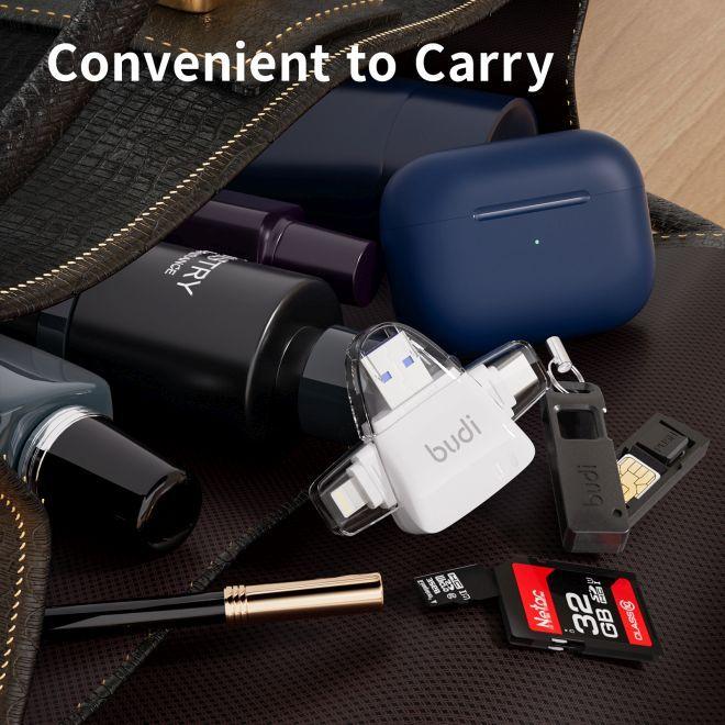 Produktbild Budi 6-in-1 Speicherkartenlesegerät mit Kartenetui & SIM Eject Pin (Lightning, USB 2.0, USB-C)