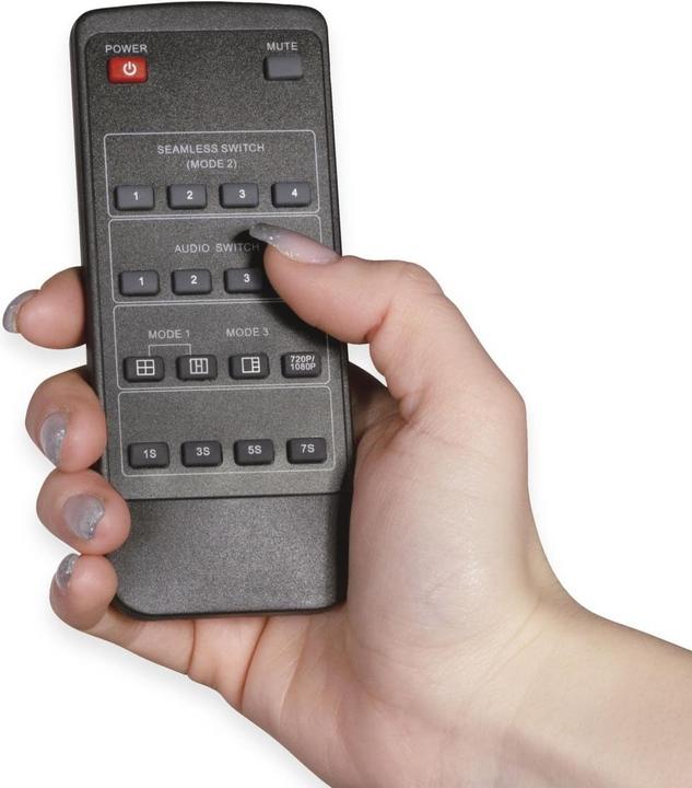 Actual product image LogiLink HDMI Switch 4x1-Port, Multiviewer, 1080p/60 Hz, Scaler, Seamless, RC