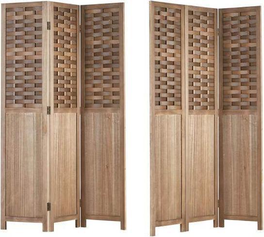 Homestyle4u Paravent Raumteiler 3 teilig Holz Trennwand Rattan Optik Sichtschutz Braun