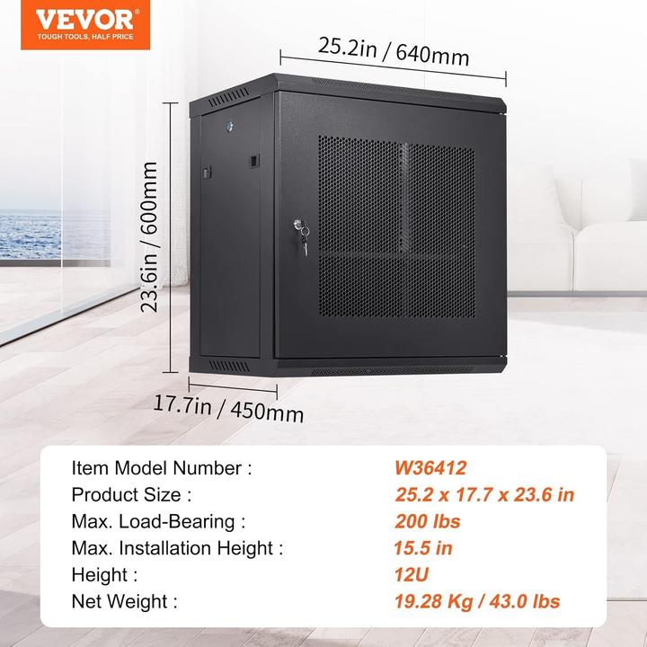 Actual product image Vevor Wall Mount Network Server Cabinet (12 RU, 19 inch rack)