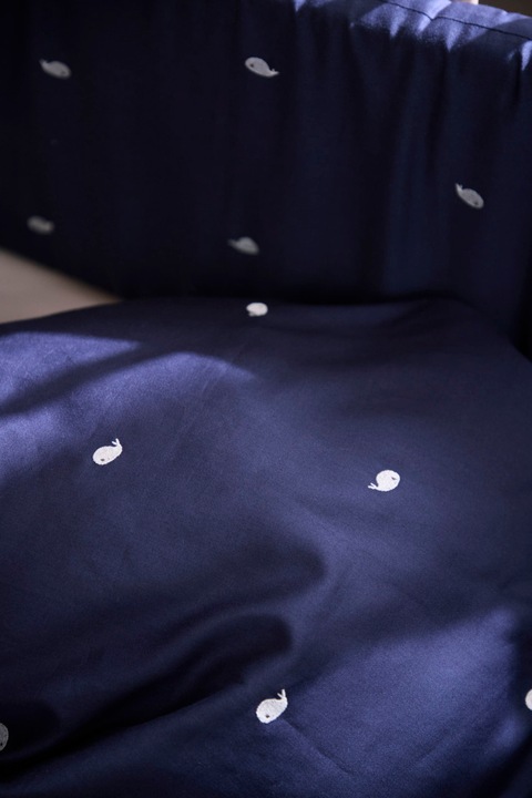 Actual product image Filibabba Baby bed linen GOTS (70x100 cm) - Embroidered Christian the Whale - Midnight (70 x 100 cm, 40 x 45 cm)
