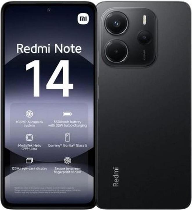 Actual product image Xiaomi Redmi Note 14 (128 GB, Midnight Black, 6.67", Hybrid Dual SIM, 4G)