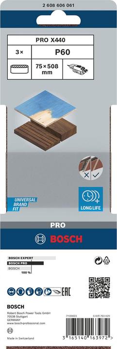 Image du produit Bosch Professional Zubehör PRO X440 bande abrasive, 75 x 508 mm, G60 (60)