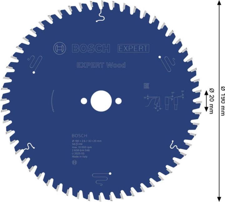 Produktbild Bosch Professional Zubehör Kreissägeblatt Expert for Wood, 190 x 20 x 2,6 mm, 56