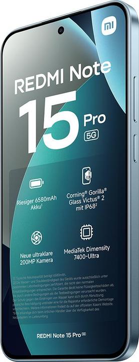 Produktbild Xiaomi Redmi Note 15 Pro 5G (512 GB, Glacier Blue, 6.83", Dual SIM, 5G)
