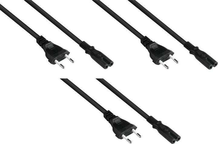 Actual product image Varia Euro mains cable Euro plug type C to C7Euro 8 socket, black, 0.75mm, 3m - 3 pieces (3 m)