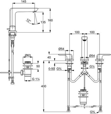 Actual product image Kludi Three-hole basin mixer AMEO DN 15 with lever handle chr