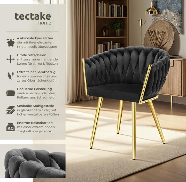 Produktbild tectake Set Esszimmerstuhl Astano Samt, Knotendesign