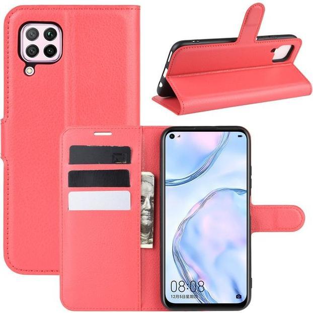Thumbnail - MU Classic Litchi Leder Bookcover Series (Huawei P40 Lite), Smartphone Hülle, Rot