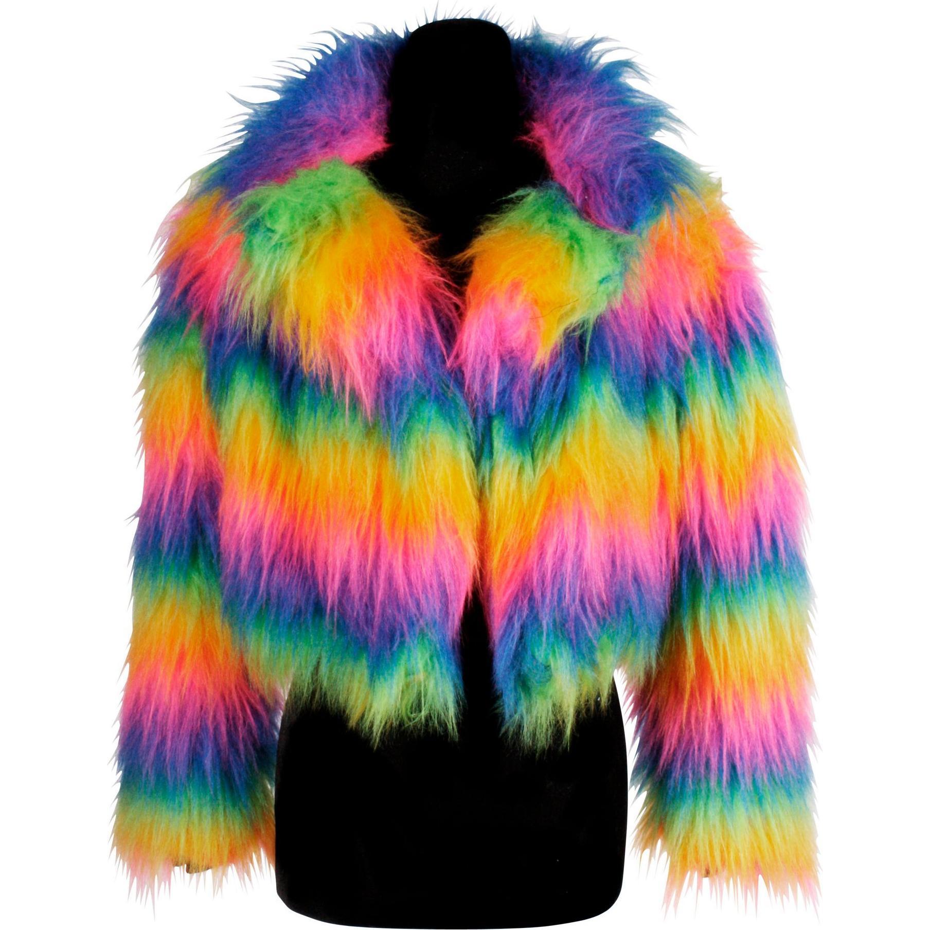 Thetru Pelzjacke aus Kunstfell regenbogenfarben (M)