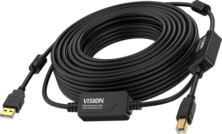 Vision 10m Black USB 2.0 booster cable (10 m, USB 2.0)