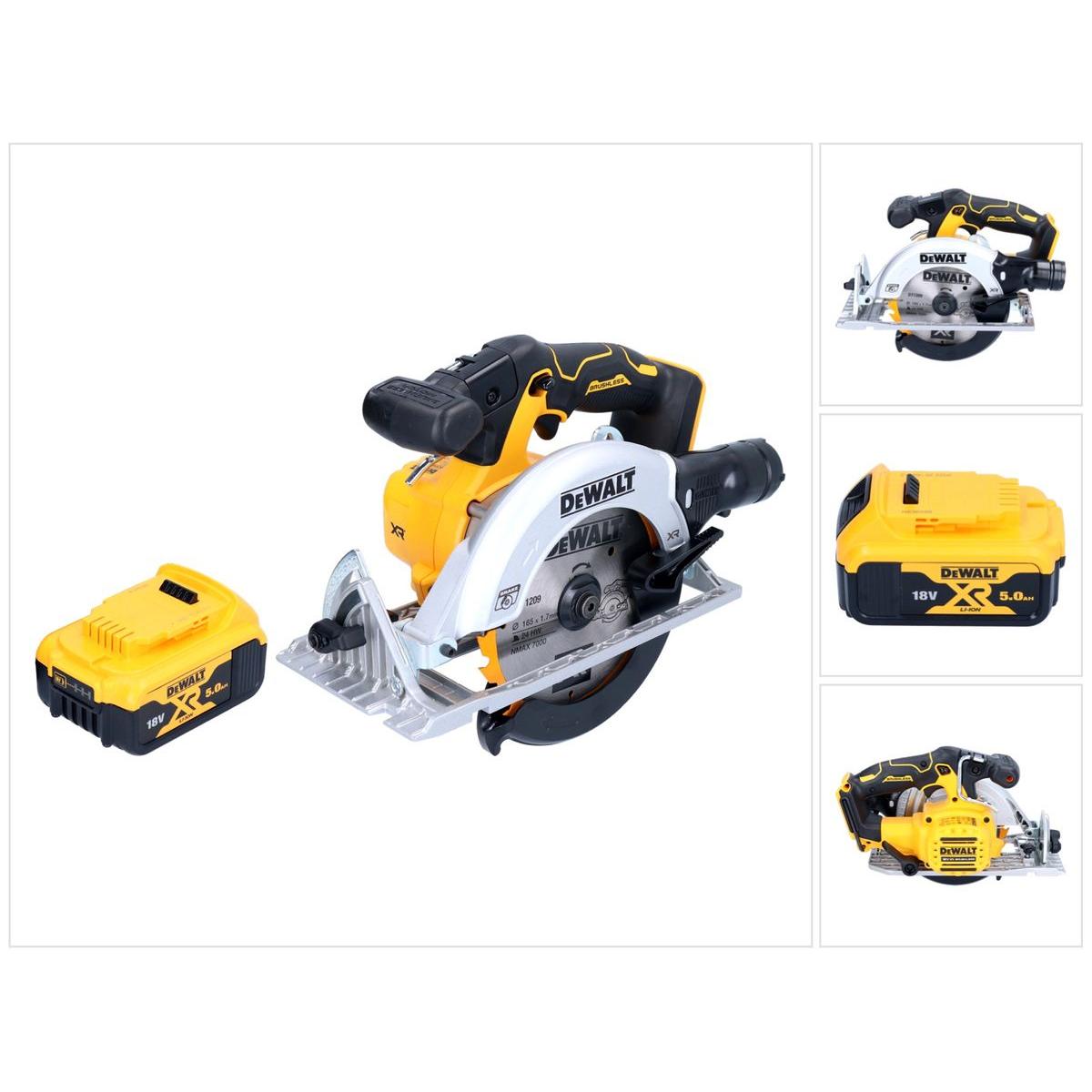 DeWalt, Handkreissäge, DCS 565 N Akku Handkreissäge 18 V 165 mm Brushless + 1x Akku 5,0 Ah - ohne Ladegerät