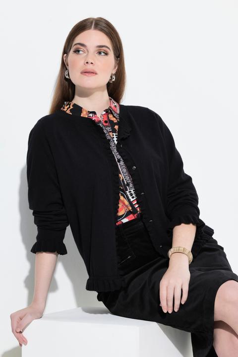 Produktbild Ulla Popken Strickjacke, Rüschen, Knopfleiste, Rundhals, Langarm (56)