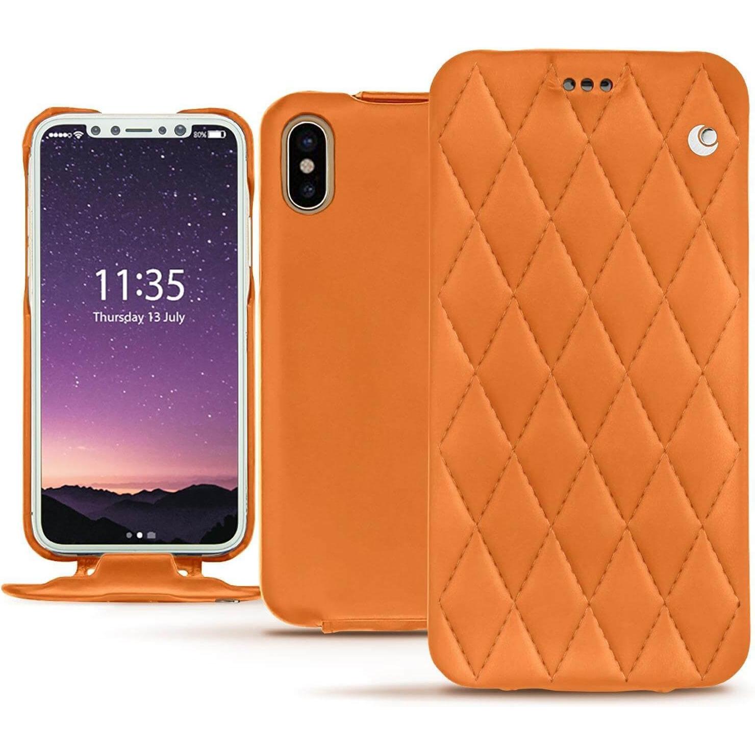 Noreve Lederschutzhülle vertikal (Apple iPhone X), Smartphone Hülle, Orange