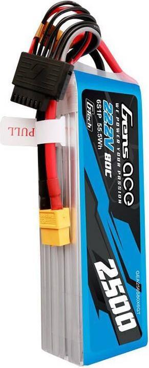 Immagine prodotto Gens Ace Batteria Lipo G-Tech 2500mAh 22.2V 80C 6S1P con connettore XT60 (22.20 V, 2500 mAh)