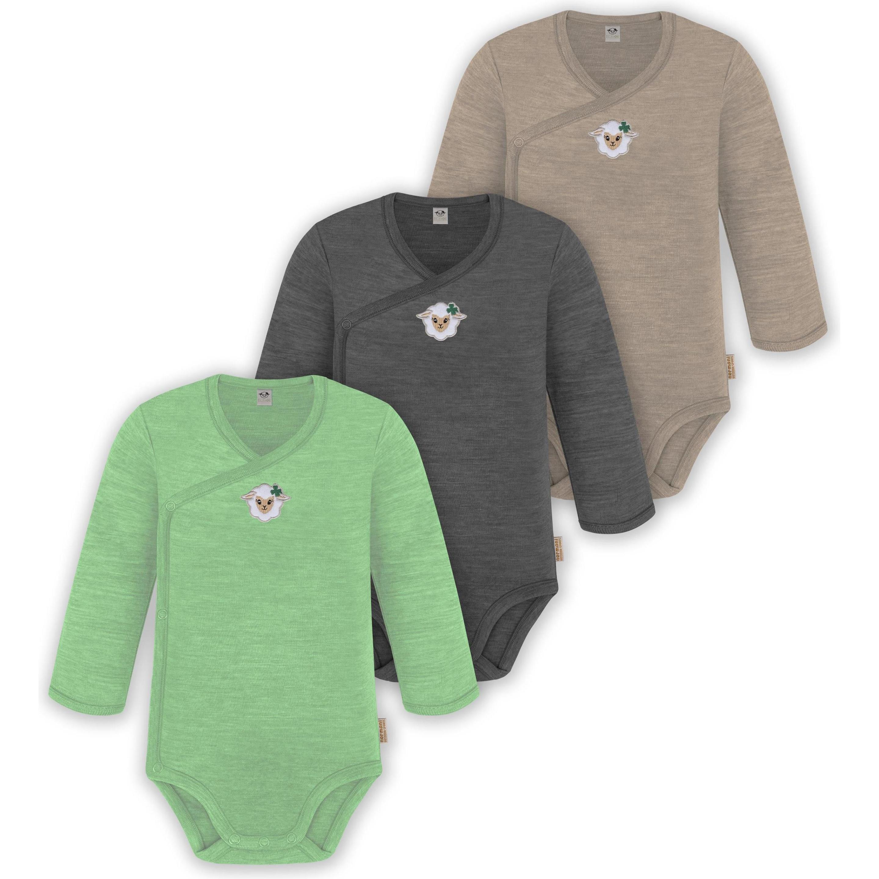 Thumbnail - Normani, Herren, Body, 3er Pack Baby Merino Langarm Wickelbody für Junge und Mädchen - 9355, Beige, (80)