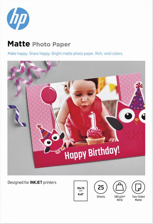 HP Matte Photo Paper (180 g/m², 10 x 15 cm, 25 Stk.)