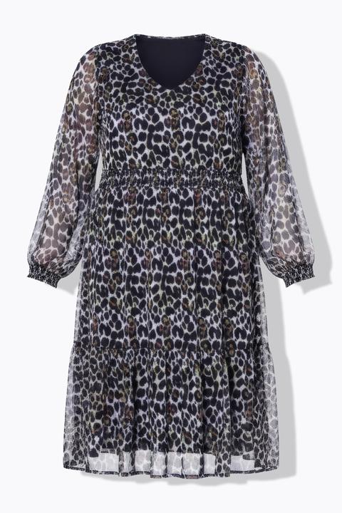 Image du produit Studio Untold Robe midi doublée, motif léopard et volant à la base, coupe évasée (54)