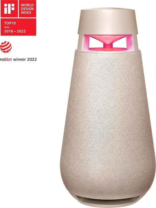 Produktbild LG XBOOM 360 XO3, Omnidirektionaler Lautsprecher 50W, Beleuchtung, IP54, Bluetooth 5.1, Beige (24 h)