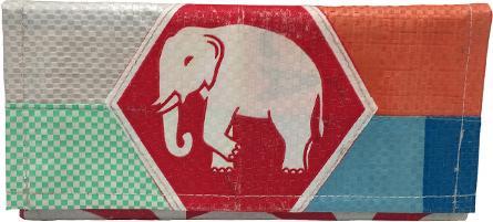 Produktbild Bekos Upcycling - Damen Geldbörse aus recycelten Säcke Patchwork Elephant