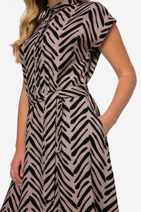 Produktbild Laurasøn Leinenmix-Kleid, Zebra-Stil Print, Hemdkragen, Taillengürtel, Halbarm (XXL)