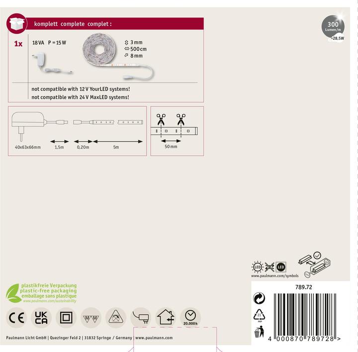 Image du produit Paulmann SimpLED Stripe Set (Blanc chaud, 500 cm, Intérieur)