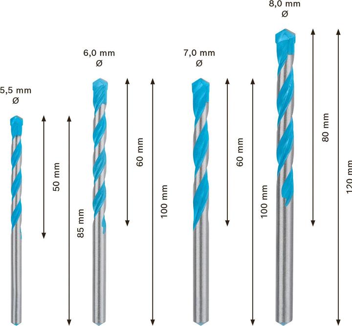 Produktbild Bosch Professional Zubehör EXPERT MultiConstruction CYL-9 Bohrer-Set, 5,5/6/7/8 mm, 4-tlg. (5.5, 6, 7, 8 mm)