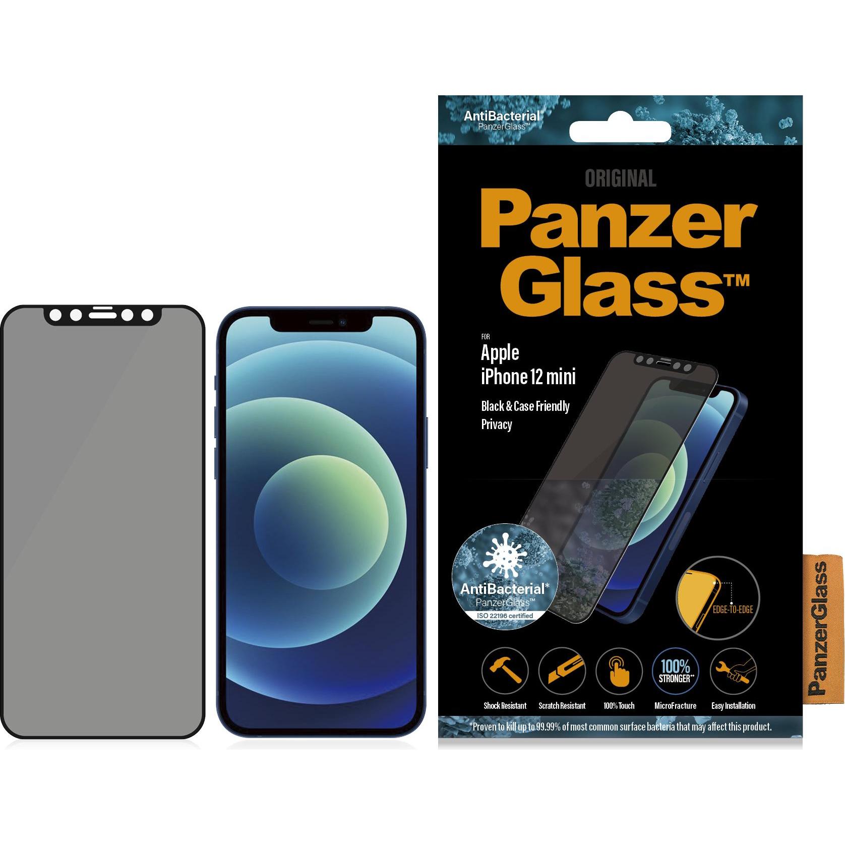 PanzerGlass Privacy (1 Stück, Apple iPhone 12 mini), Smartphone Schutzfolie, Transparent