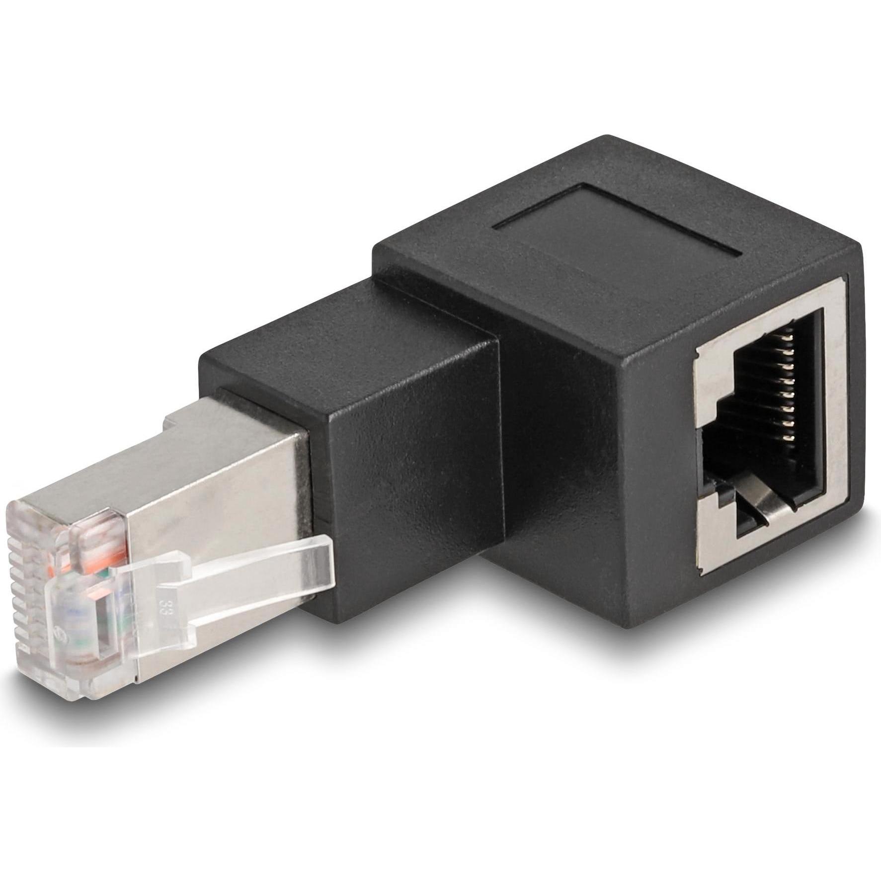 Delock RJ45 Stecker zu RJ45 Buchse Adapter Cat.6A 90° nach oben gewinkelt (RJ45, RJ45 (1x)), Netzwerkadapter, Schwarz