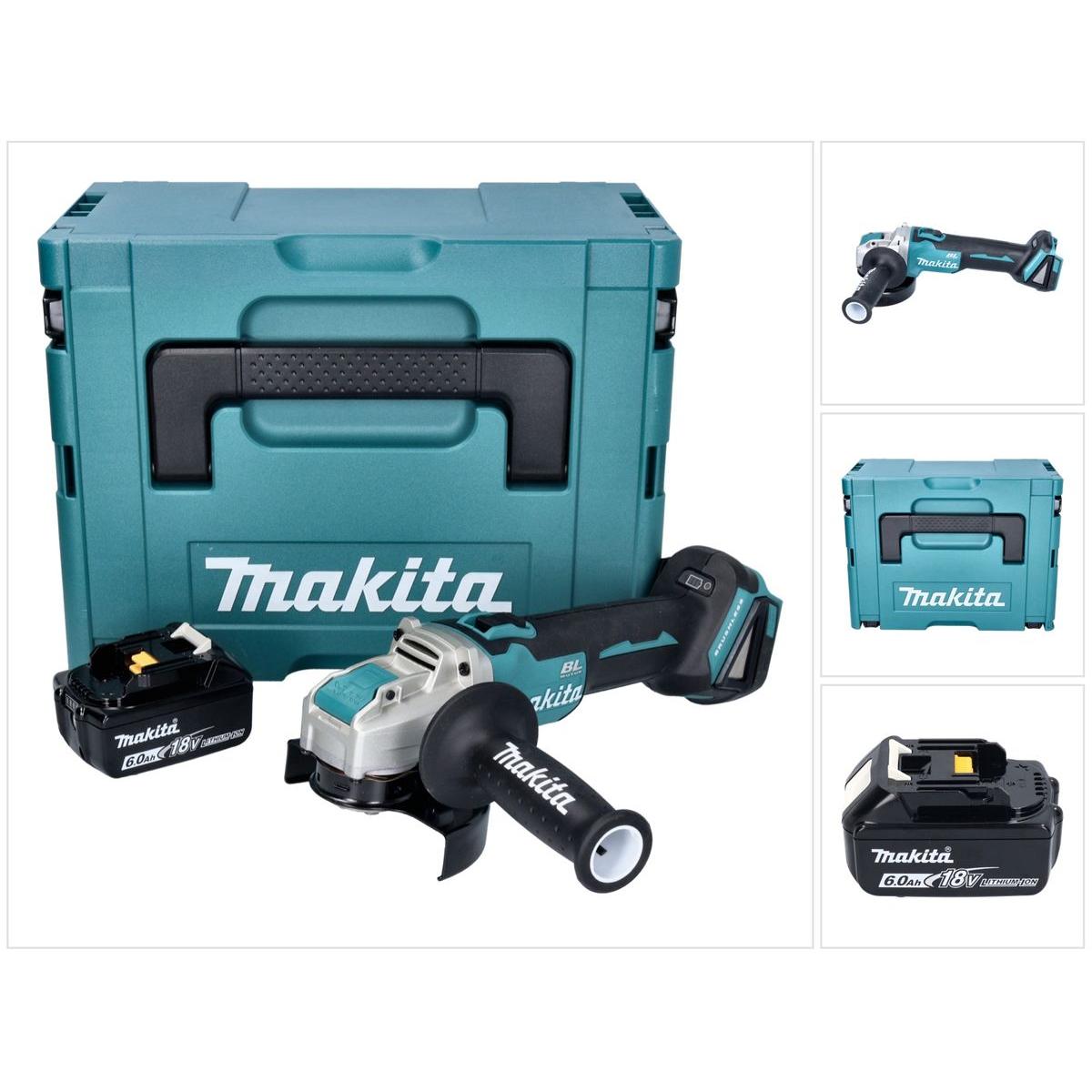 Makita, Winkelschleifer, DGA 521 G1X1J Akku Winkelschleifer 18 V 125 mm X-LOCK Brushless + 1x Akku 6,0 Ah + Makpac - (12...
