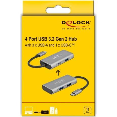 Thumbnail - Delock USB-C Hub (USB-C, 4 Ports), Dockingstation + USB Hub, Grau