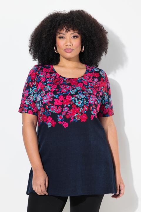 Actual product image Ulla Popken Floral Placement Print A-Line Knit Tunic (62)
