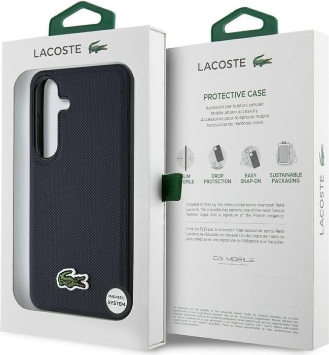 Actual product image Lacoste Case Iconic Petit Pique Woven Logo MagSafe for Samsung Galaxy S25 navy blue (Samsung Galaxy S25)