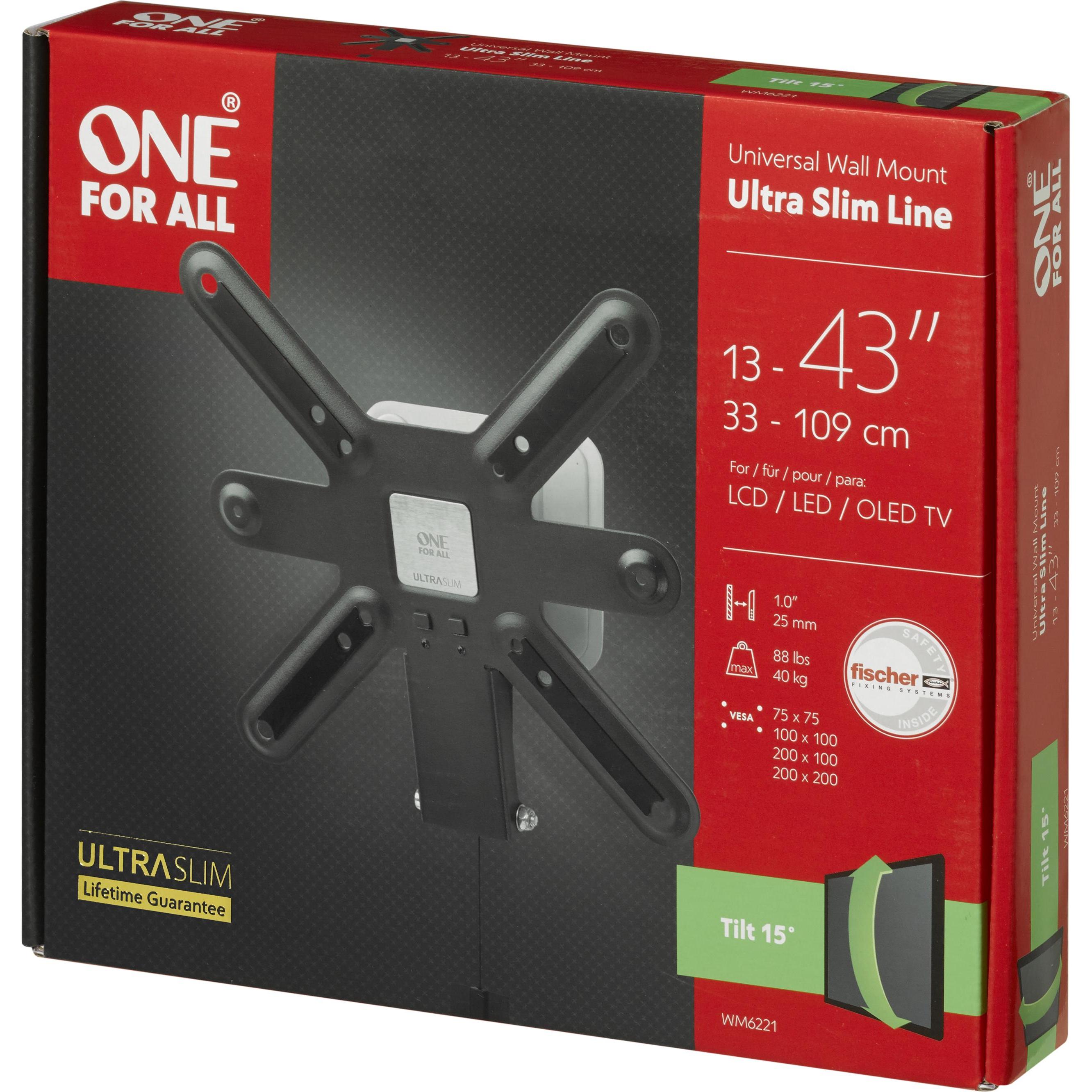 Thumbnail - One for All Ultraslim WM6221 (Wand, 42", 40 kg), TV Wandhalterung, Schwarz
