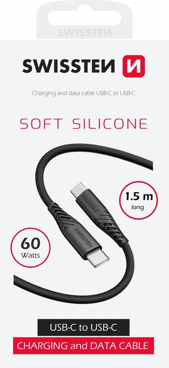 Produktbild Swissten Data Cable Soft Silicone Usb-C / Usb-C 1.5 M 60W Black (1.50 m, 60 W)
