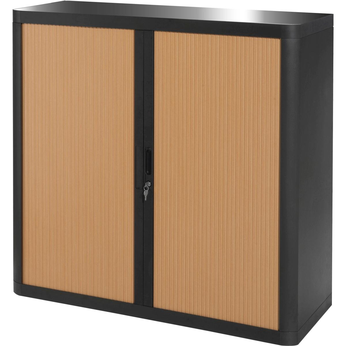Paperflow, Aktenschrank, Rollladenschrank easyOffice, 2 Fachböden, Höhe 1040 mm, schwarz / Buche (110 x 41.5 x 204 cm)