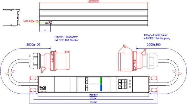 Image du produit Bachmann ALU 1HE VM 1xSPD triphasé 1xUS 3x16A 2x1m H05VV-F 5G2,5mm CEE 16A (1 x, 1 m)