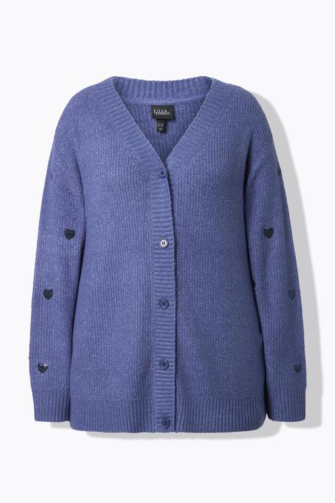 Produktbild Ulla Popken Strickjacke, Paillettenherzen, V-Ausschnitt, Langarm (58, 60)