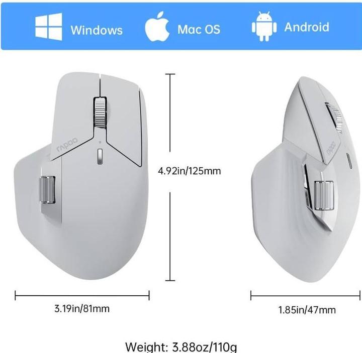 Produktbild Rapoo - MT760 - Bluetooth Maus - Kabellose Maus, Hellgrau (Kabellos)